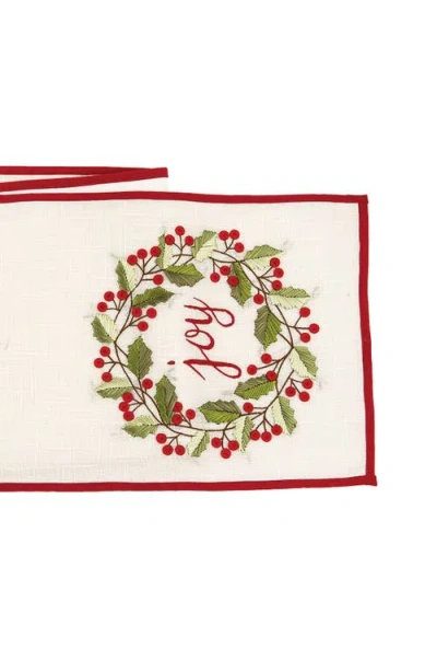 C & F Home C&f Home Embordered "joy" Sentiment W/ Holly Berry Wreath On Off White Background W/ Red Trim Cotton In Multi