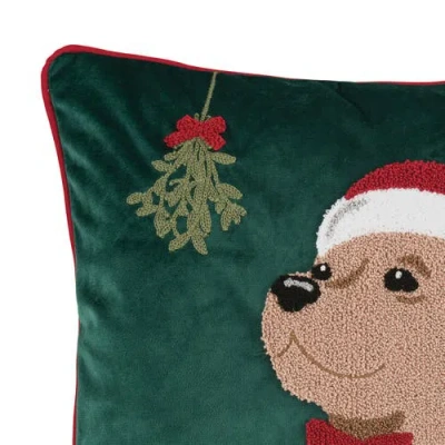 C & F Home C&f Home Mistletoe Puppy Throw Pillow, 18" X 18" In Green