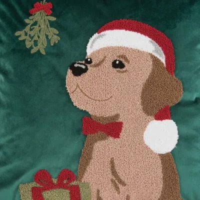 C & F Home C&f Home Mistletoe Puppy Throw Pillow, 18" X 18" In Green