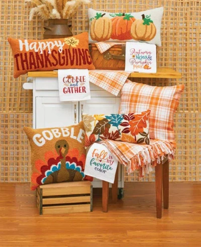 C & F Home C&f Home "happy Thanksgiving" Leaf Hooked Long Accent Pillow 12" X 24" In Orange