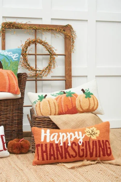 C & F Home C&f Home "happy Thanksgiving" Leaf Hooked Long Accent Pillow 12" X 24" In Orange