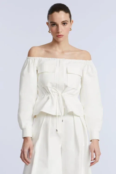 Bcbg Off Shoulder Drawstring Top In White