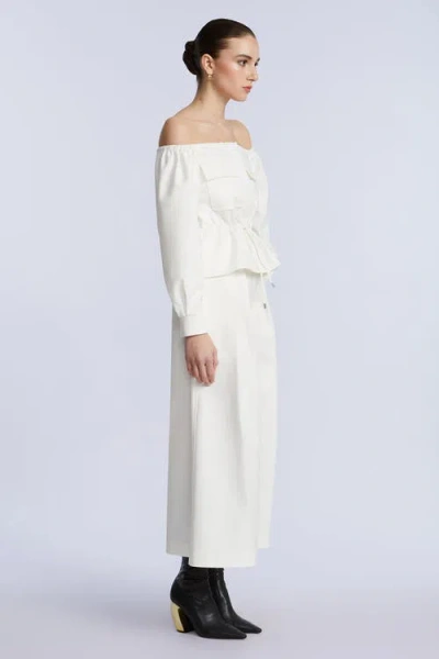 Bcbg Off Shoulder Drawstring Top In White