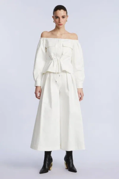 Bcbg Off Shoulder Drawstring Top In White