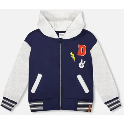 Deux Par Deux Full Zip Hooded Fleece Jacket Varsity In Multi