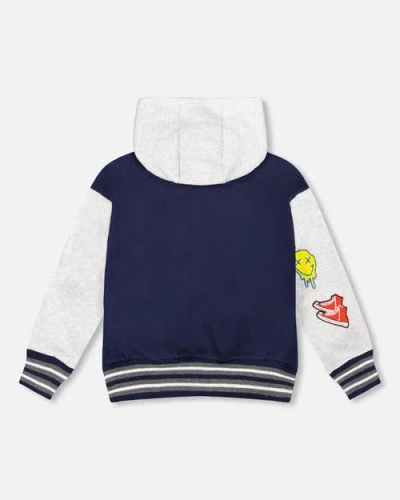 Deux Par Deux Full Zip Hooded Fleece Jacket Varsity In Multi