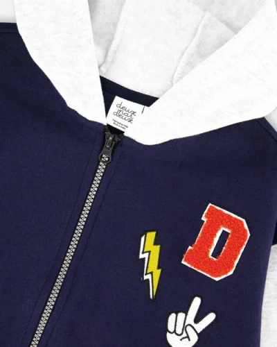 Deux Par Deux Full Zip Hooded Fleece Jacket Varsity In Multi