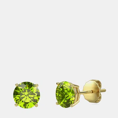 Pre-owned Made By Man 10k Yellow Gold Round Lab Created Peridot Stone Solitaire Earring (2.00 Ctw)