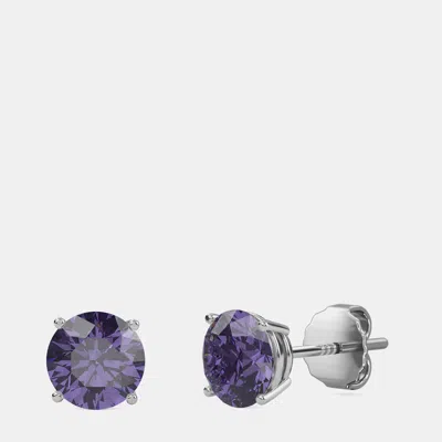 Pre-owned Made By Man 10k White Gold Round Lab Created Alexandrite Stone Solitaire Earring (2.00 Ctw)
