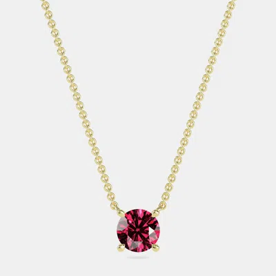 Pre-owned Made By Man 10k Yellow Gold Round Lab Created Ruby Stone Solitaire Pendant (2.00 Ctw)