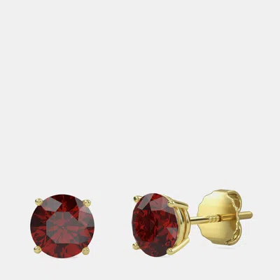 Pre-owned Made By Man 10k Yellow Gold Round Lab Created Color Garnet Stone Solitaire Earring (2.00 Ctw)