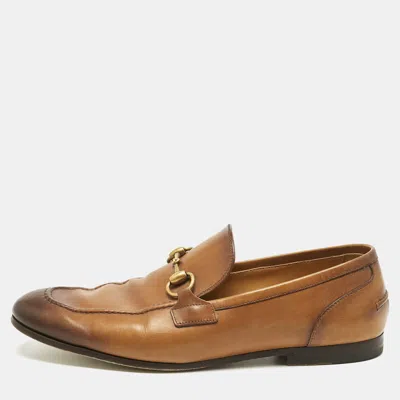 Pre-owned Gucci Brown Leather Jordaan Horsebit Loafers Size 41.5