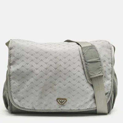 Pre-owned Emporio Armani Grey Logo Jacquard Nylon Baby Changing Bag In Gray