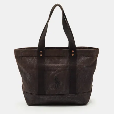 Pre-owned Polo Ralph Lauren Metallic Canvas Big Pony Tote In Silver