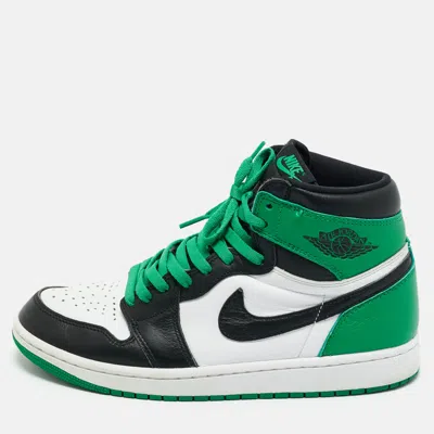 Pre-owned Air Jordans Green/white Leather Jordan 1 Retro High Top Sneakers Size 42.5