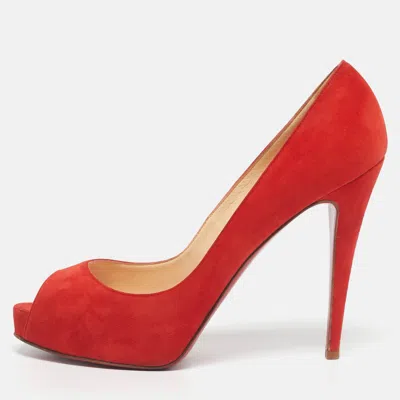 Pre-owned Christian Louboutin Red Suede Very Prive Peep Toe Pumps Size 41