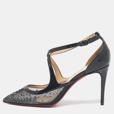 Pre-owned Christian Louboutin Black Mesh And Patent Leather Twistissima Pumps Size 35