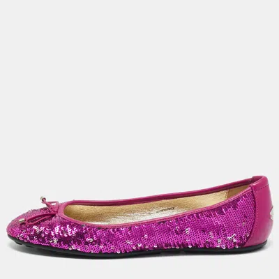 Pre-owned Jimmy Choo Purple Leather And Sequins Ballet Flats Size 37.5