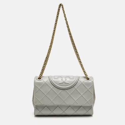Pre-owned Tory Burch Grey Quilted Leather Fleming Soft Convertible Shoulder Bag In Gray