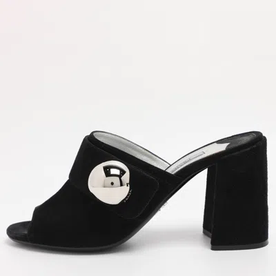 Pre-owned Prada Black Suede Block Heel Mule Sandals Size 38