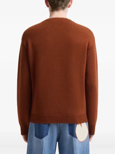 Marni Ribbed Cuff Long Sleeve Virgin Wool Sweater In Brown
