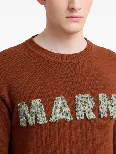 Marni Ribbed Cuff Long Sleeve Virgin Wool Sweater In Brown