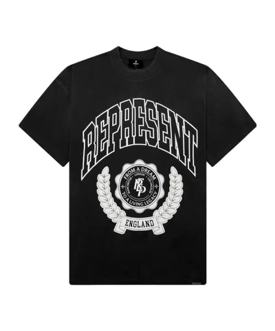 Represent Legacy Crest Cotton T-shirt With Distressed Effect In Black