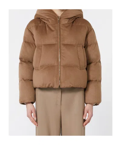 Max Mara Reversible Down Jacket In Camel Drap And Water-repellent Taffeta In Brown