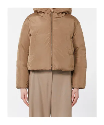 Max Mara Reversible Down Jacket In Camel Drap And Water-repellent Taffeta In Brown