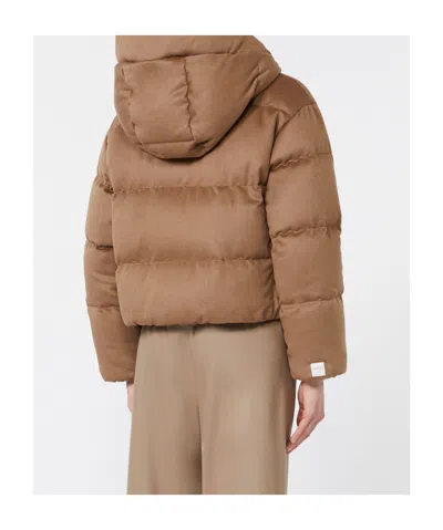 Max Mara Reversible Down Jacket In Camel Drap And Water-repellent Taffeta In Brown