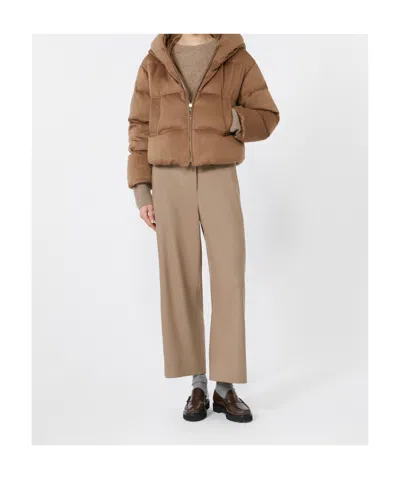 Max Mara Reversible Down Jacket In Camel Drap And Water-repellent Taffeta In Brown