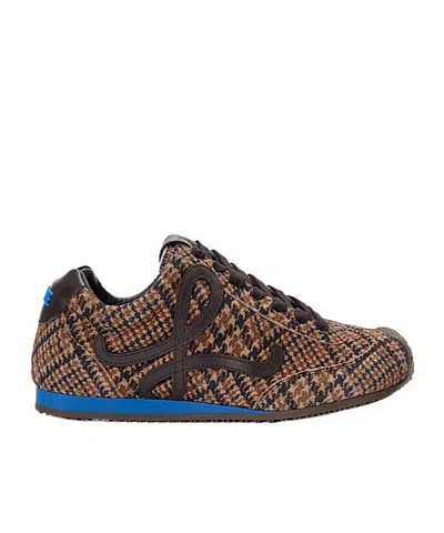 Loewe Ballet Runner 2.0 Leather-trimmed Checked Wool Sneakers In Brown