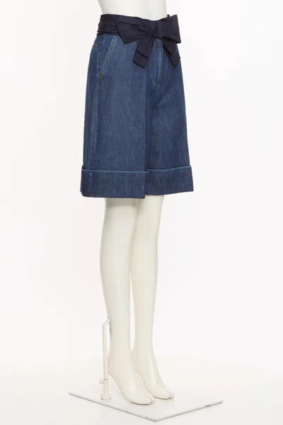 Valentino Garavani Denim Bermuda Shorts With Oversized Bow In Blue