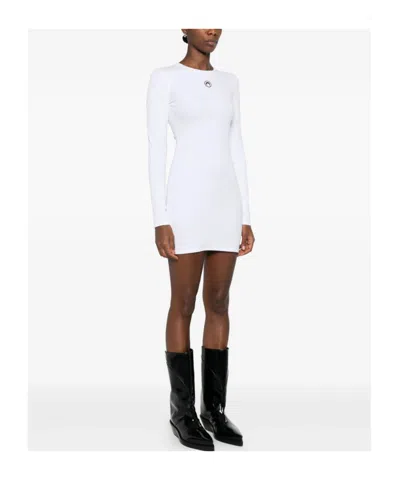 Marine Serre Ribbed Jersey Mini Dress With Long Sleeves In White