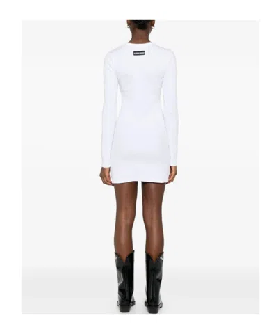 Marine Serre Ribbed Jersey Mini Dress With Long Sleeves In White