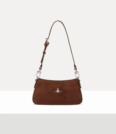 Vivienne Westwood Rectangular Suede Shoulder Bag With Adjustable Strap In Burgundy