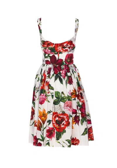 Dolce & Gabbana Women Multicolor Midi Dress With Wide Neckline And All-over Floral Print In Cotton W In Multi