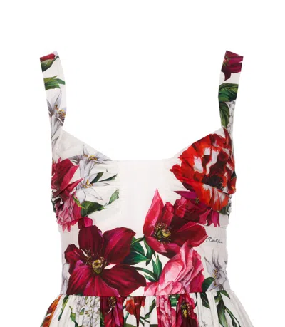 Dolce & Gabbana Women Multicolor Midi Dress With Wide Neckline And All-over Floral Print In Cotton W In Multi
