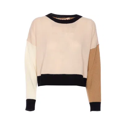 Marni Cropped Color-block Sweater With Textured Knit Design In Neutral
