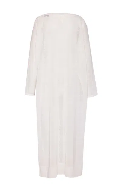 Alaïa Sheer Boat Neck Kaftan Dress With Splits In White