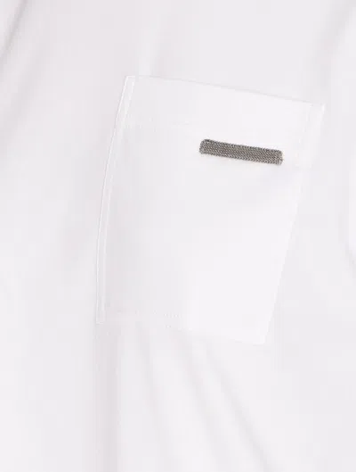 Brunello Cucinelli Short Sleeve Top Featuring Pocket Detail In White