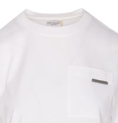 Brunello Cucinelli Short Sleeve Top Featuring Pocket Detail In White