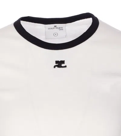 Courrèges Fitted White T-shirt With Contrasting Ribbed Trim In White