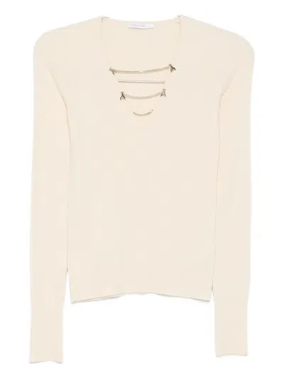 Patrizia Pepe Essential White Chain Fitted Sweater In Neutral