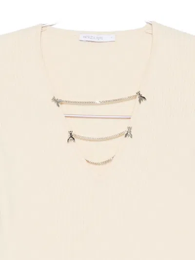 Patrizia Pepe Essential White Chain Fitted Sweater In Neutral