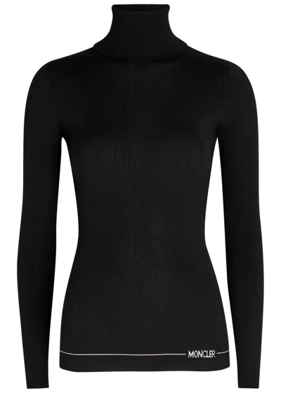 Moncler Fitted Turtleneck Knitwear Long Sleeves In Black
