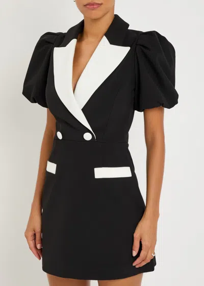 Rebecca Vallance Womens Black And White Emma Puffed-sleeves Stretch-woven Mini Dress