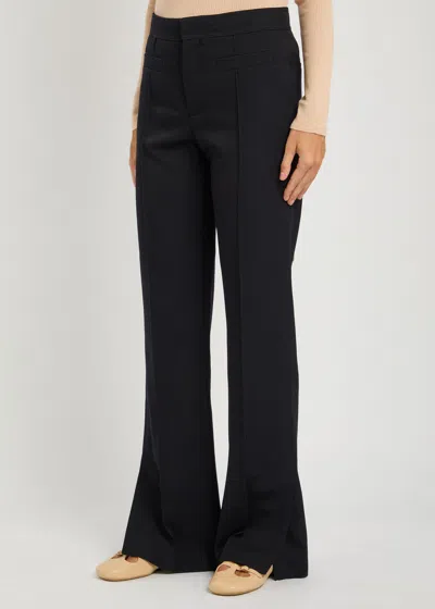 Chloé Chloe Pintuck Flared-leg Wool Trousers In Black