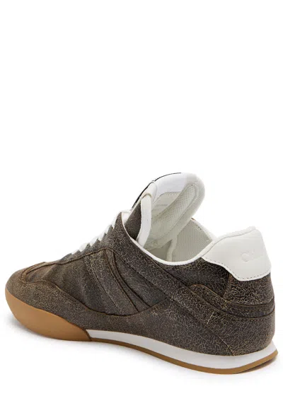 Chloé Kick Crackled Leather Retro Low-top Sneakers In Brown