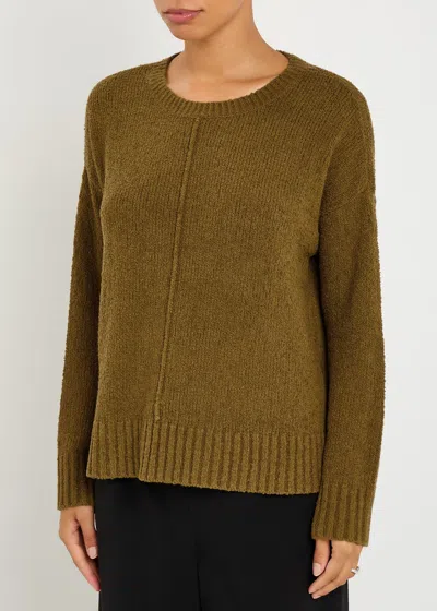 Eileen Fisher Round Neck Long Sleeve Sweater In Moss In Brown
